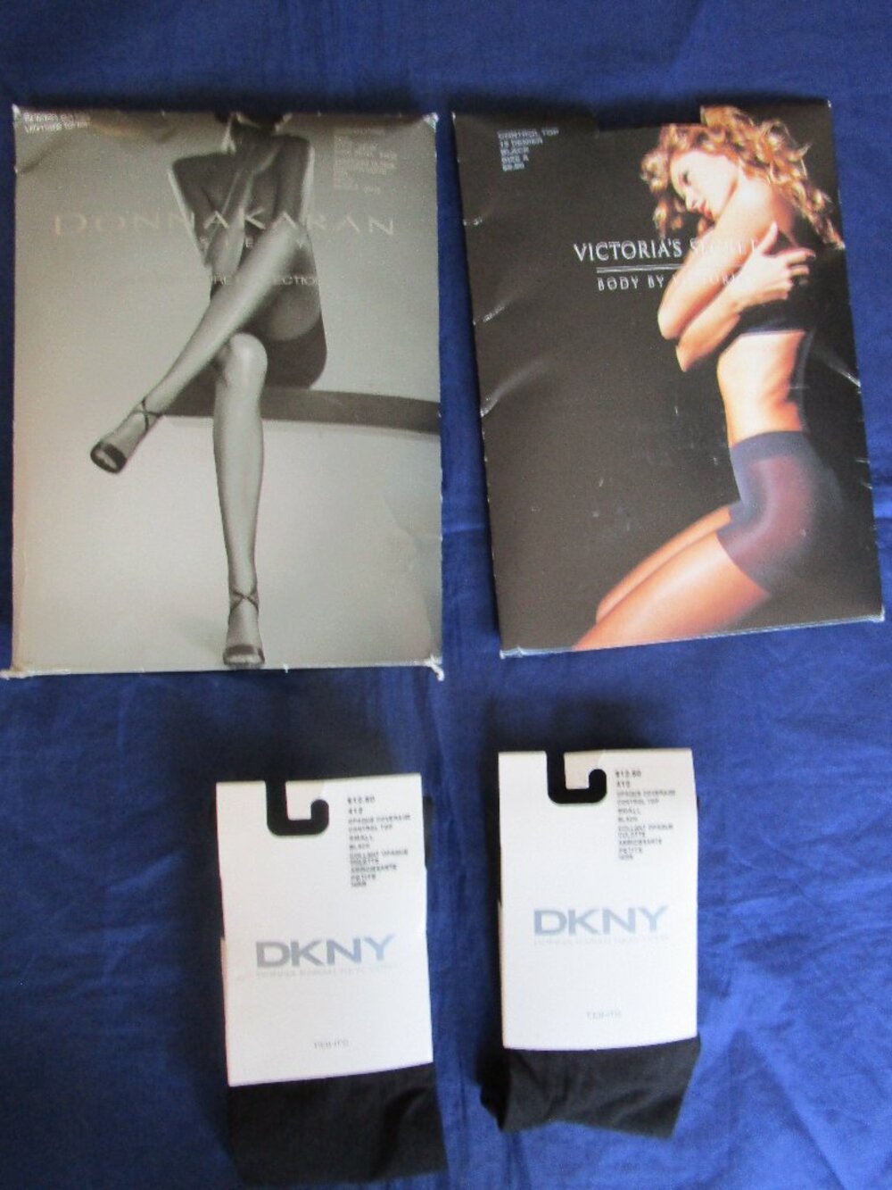2 PAIRS OF DKNY BLACK TIGHTS & 2 PAIRS OF BLACK PANTY HOSE-SMALL-NEW